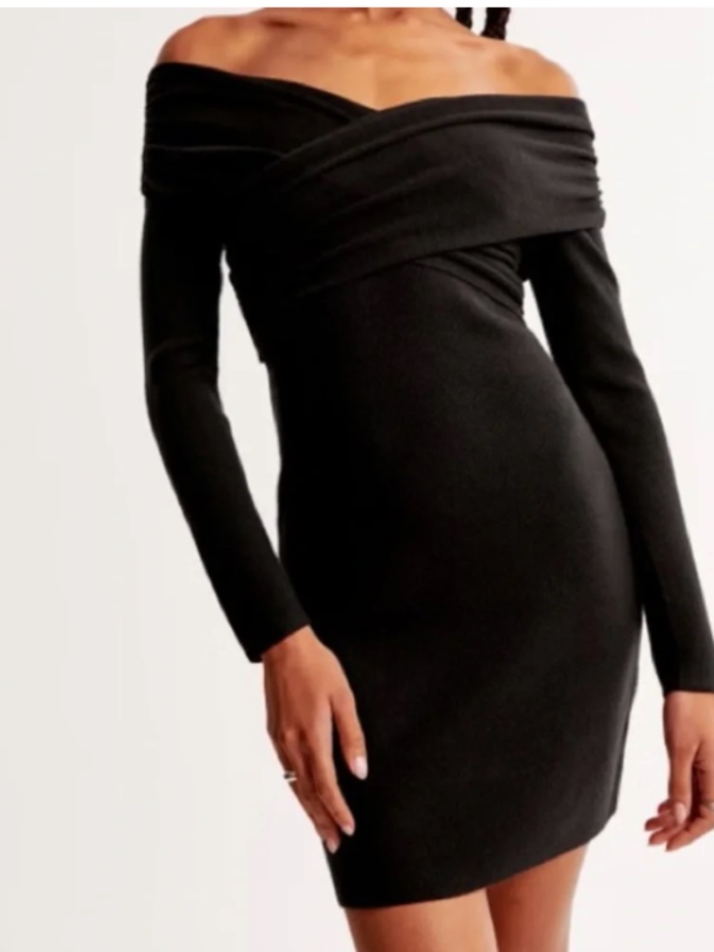 Abercrombie & Fitch Black Off-Shoulder Long Sleeve Dress
